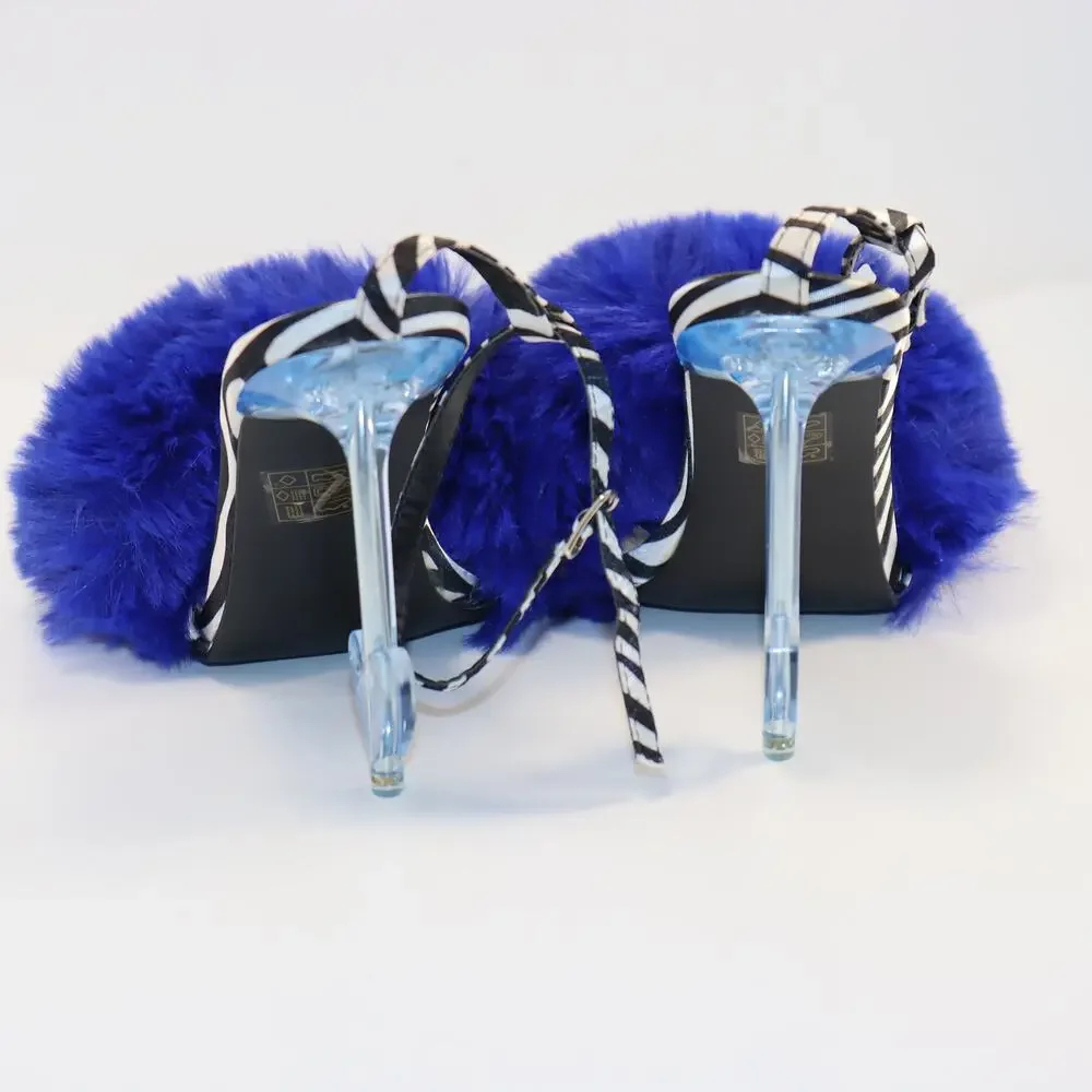 Public Desire Blue Faux Fur Zebra Print Heels Size‎ 8 NIB